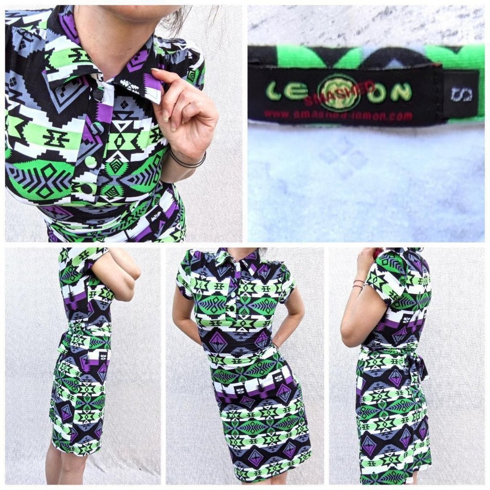 Color Block Striped Retro Button Collar Dress Sma… - image 4